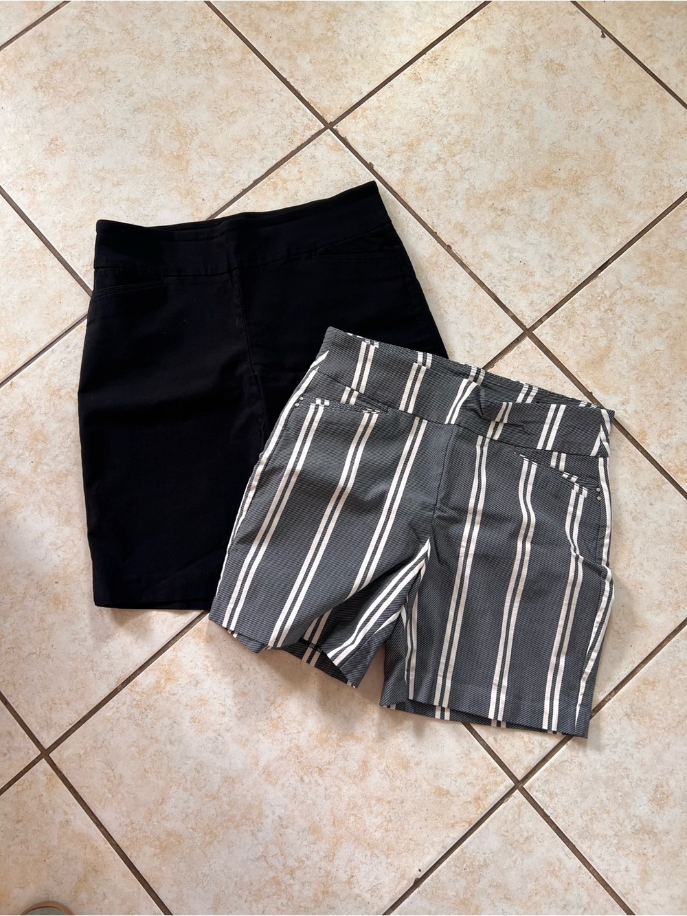 Lot of 2 Attyre Black and White Striped Shorts and Solid Black Shorts